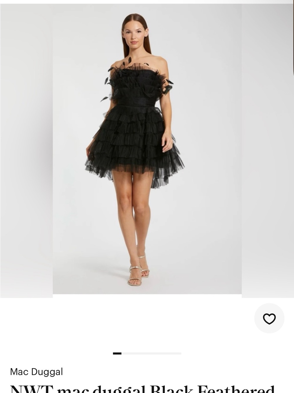 Mac Duggal Black Strapless Feather & Tiered Tulle Mini Dress